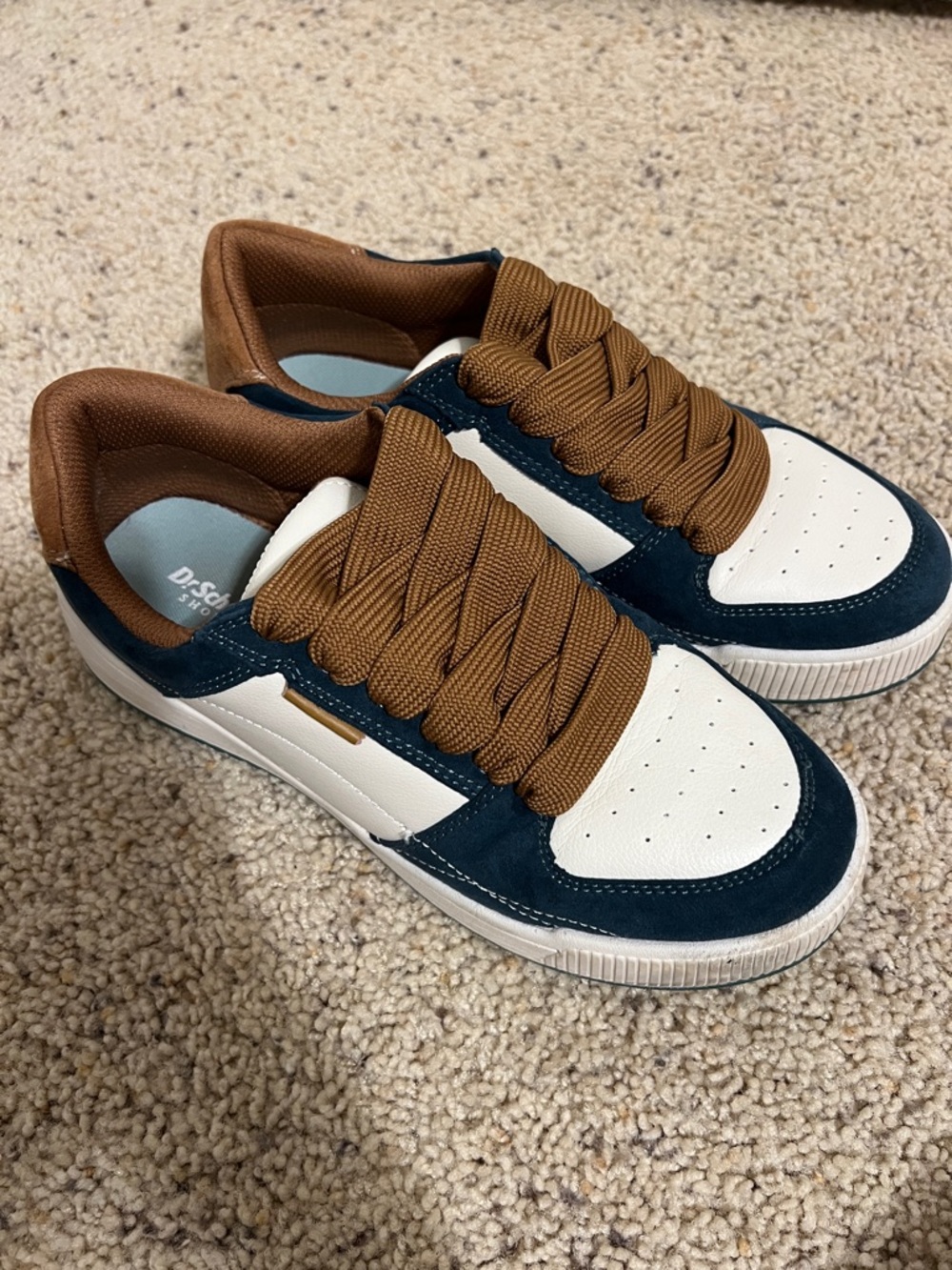 Dr. Scholl's Navy, White & Brown Low-Top Lace-Up Sneakers